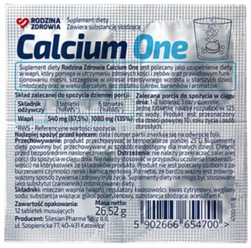 Calcium One CALCIUM benmuskler Rodzina Zdrowia 12 brustabletter