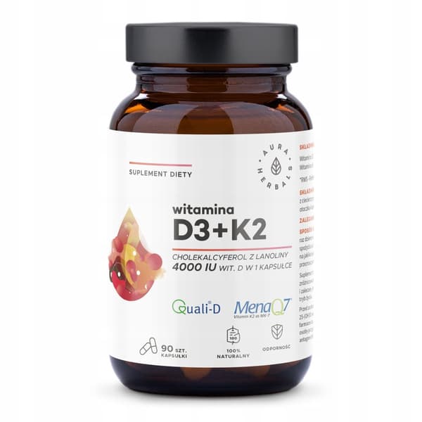 AURA Vitamin D3 4000 IE + Vitamin K2 90 kapslar