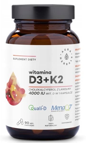 AURA Vitamin D3 4000 IE + Vitamin K2 90 kapslar
