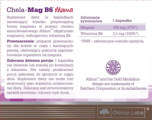 OLIMP CHELA-MAG B6 Mama magnesium vitamin B för gravida kvinnor 30 kapslar