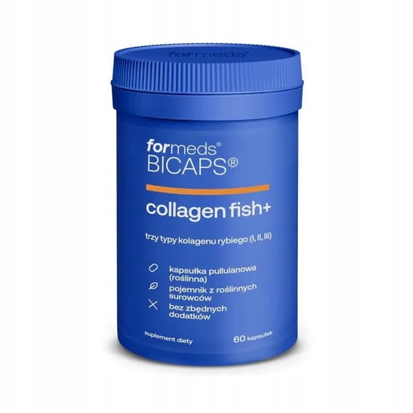 Formeds BICAPS COLLAGEN FISH+ fiskkollagen hyaluronsyra LEDER 60 kapslar.