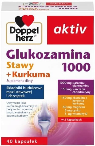 DOPPELHERZ AKTIV glukosamin 1000 leder + gurkmeja 40 kapslar