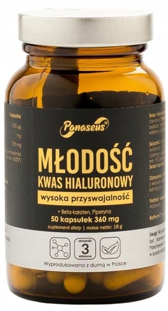 PANASEUS YOUTH HYALURONSYRA betakaroten hud 50 kapslar