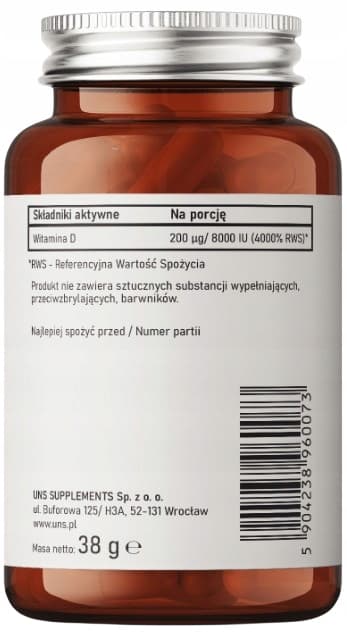 VITAMIN D3 FORTE vitamin D 8000 IE benimmunitet UNS 60 kapslar