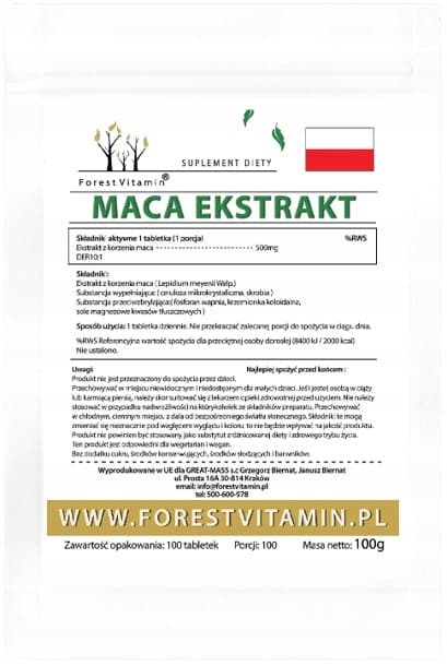 Skogsvitamin Maca-extrakt 500 mg POTENS FERTILITET 100 tabletter