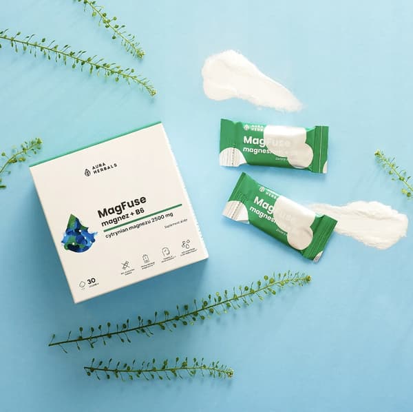 Aura Herbals MagFuse Magnesium + B6 vitamin B NERVSYSTEMTRÖTTHET 30 påsar