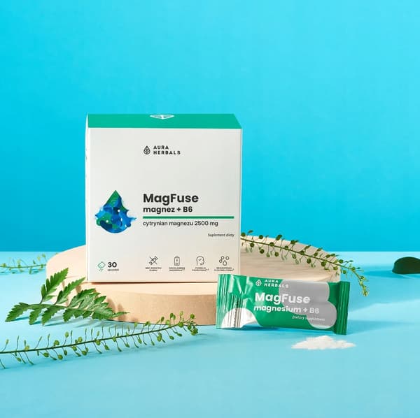Aura Herbals MagFuse Magnesium + B6 vitamin B NERVSYSTEMTRÖTTHET 30 påsar