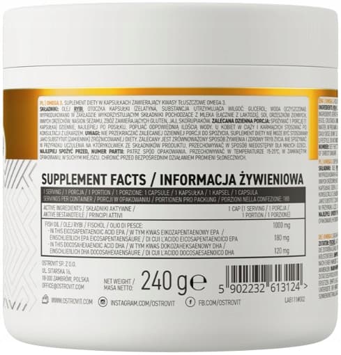 OstroVit OMEGA 3 fettsyror EPA DHA immunitet 180 kapslar