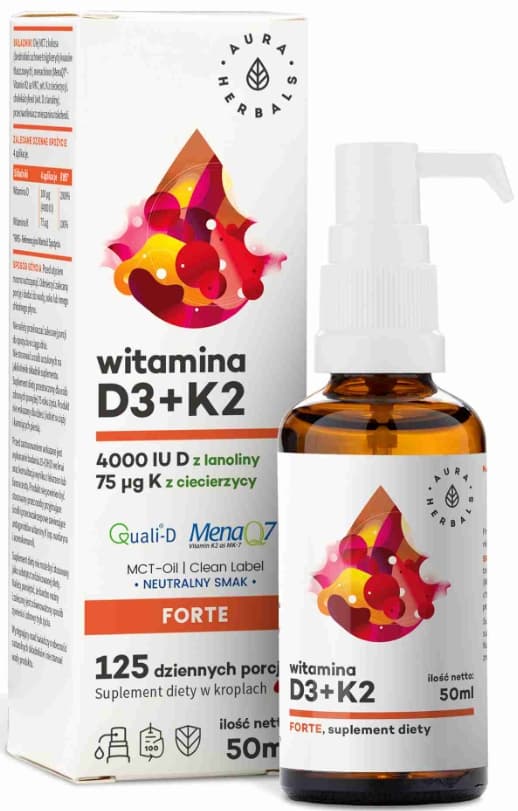 D3-VITAMIN 4000 IE + K2 MK-7 dråber immunitet Aura Herbals 50 ml