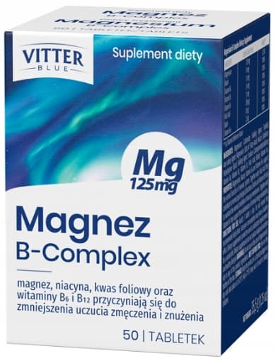 MAGNESIUM B-KOMPLEKS vitamin B VITTER BLÅ 50 tabletter.