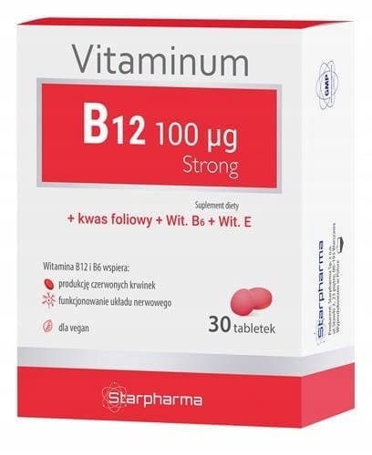Vitamin B12 100mcg STÆRK B6, B12, folater 30 tabletter.