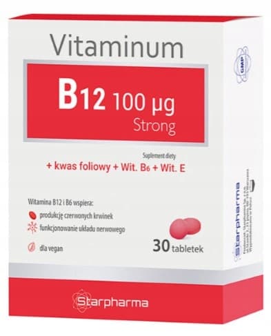 Vitamin B12 100mcg STÆRK B6, B12, folater 30 tabletter.