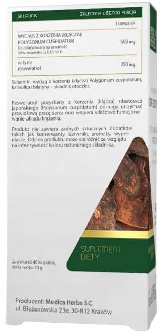 Medica Herbs RESWERATROL FORTE 500 mg Japansk knott CIRCULATION 40 kapslar.