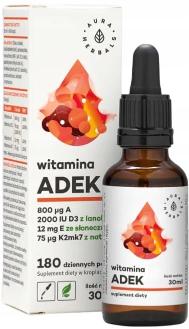 Aura Herbals ADEK A-vitamiini + D3 2000 IU + E + K2 tipat 30 ml