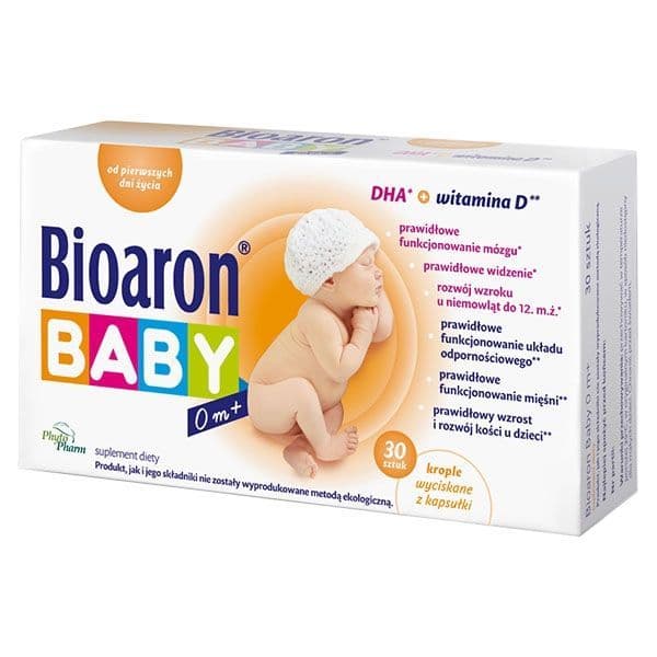 BIOARON BABY 0m+ vitamin D DHA för spädbarn 30 kapslar. twist off
