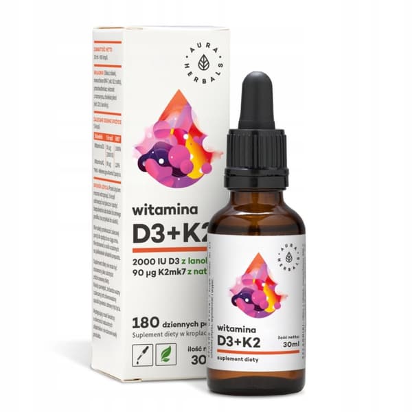 Aura Herbals vitamin D3 2000 + K2 MK7 90 uq BONES IMMUNITET droppar 30 ml