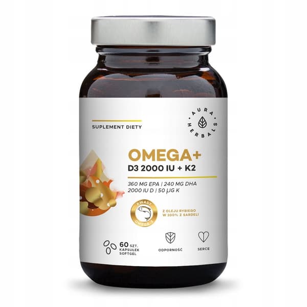 Aura Herbals OMEGA + VITAMIN D3 2000 IE + K2 60 kapslar