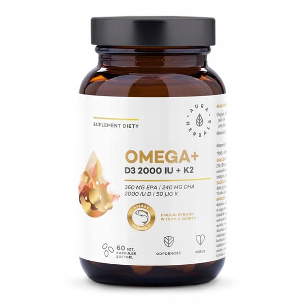 Aura Herbals OMEGA + VITAMIN D3 2000 IE + K2 60 kapslar
