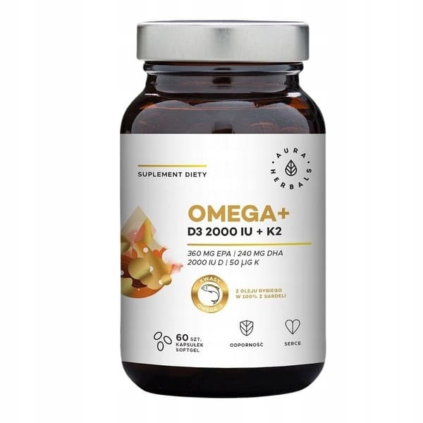 Aura Herbals OMEGA + VITAMIN D3 2000 IE + K2 60 kapslar