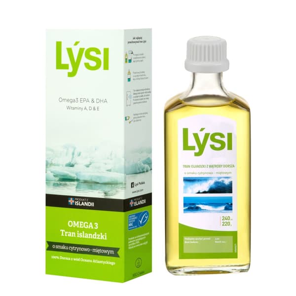 LYSI Islandsk torskelevertran med citron-myntesmag og omegasyrer 240 ml