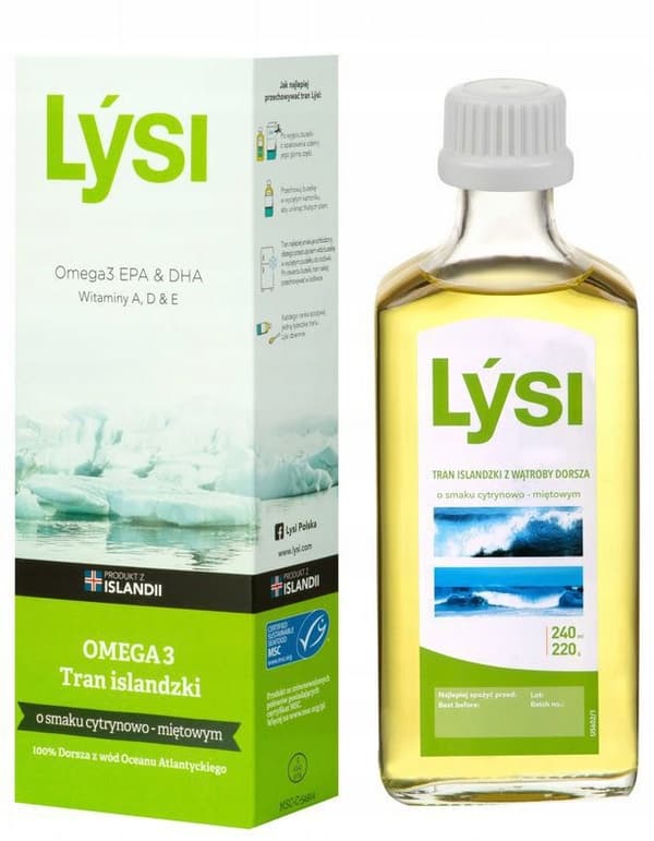 LYSI Islandsk torskelevertran med citron-myntesmag og omegasyrer 240 ml