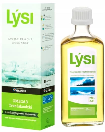 LYSI Islandsk torskelevertran med citron-myntesmag og omegasyrer 240 ml