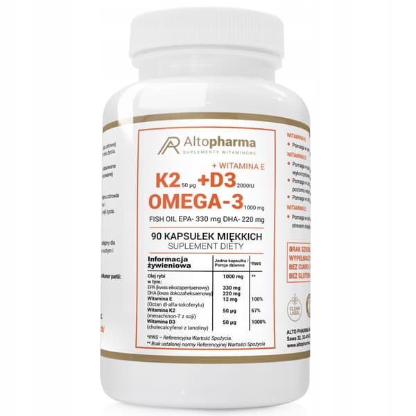 Altopharma K2 + D3 + Omega-3 vitamin KD 90 kapslar.