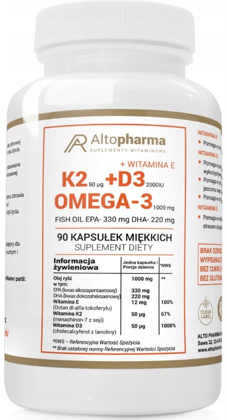 Altopharma K2 + D3 + Omega-3 vitamin KD 90 kapslar.