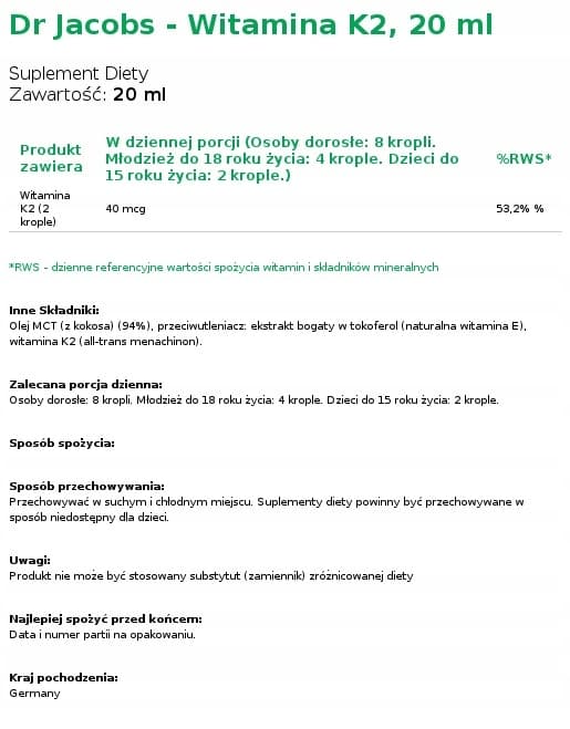 DR JACOBS vitamin K2 för koagulationsdroppar 20 ml