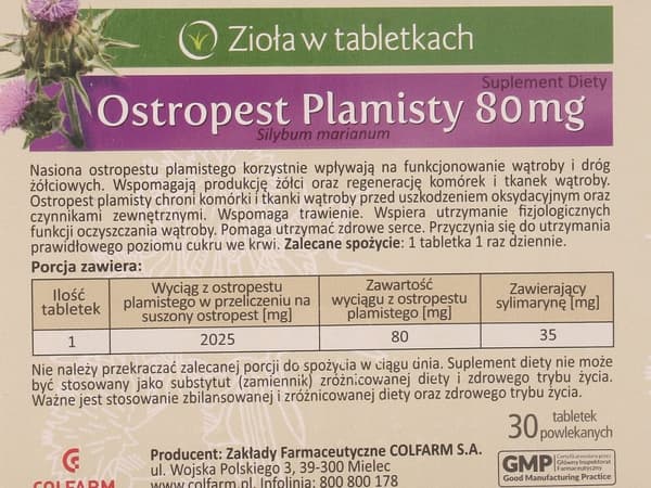 MARIATISTEL 80 mg lever Colfarm 30 tabletter.