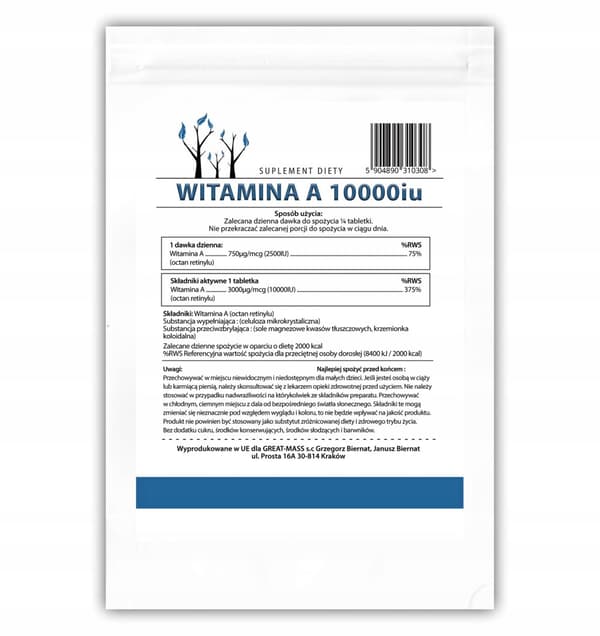 Skogsvitamin Vitamin A 10000iu RETINOL ABSORBERBAR STARK 100 tabletter