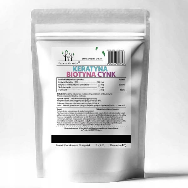 Skogsvitaminkeratin 500 mg + biotin 2,5 mg + zink 15 mg 60 kapslar