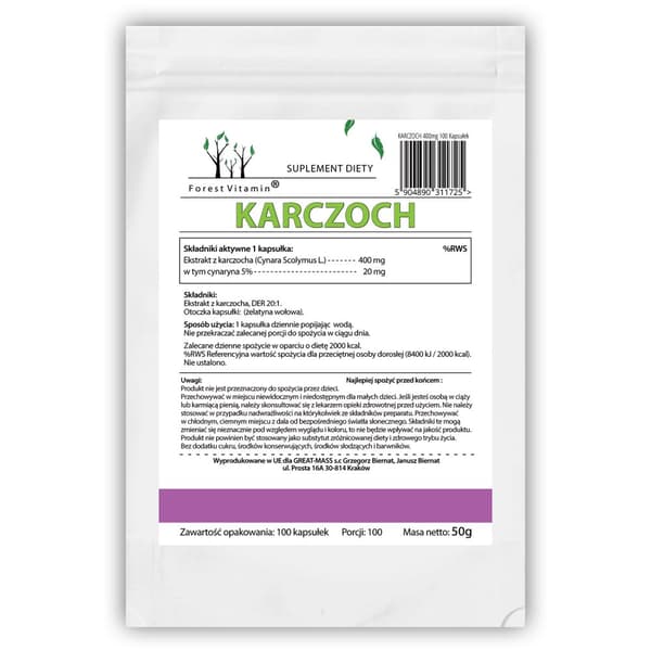 Skovvitamin Artiskok 400 mg lever fordøjelsessystem 100 kapsler