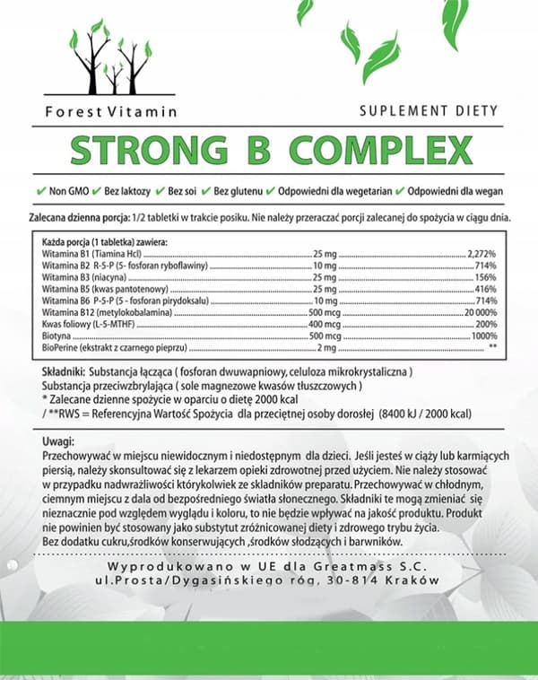 Skogsvitamin Vitamin B-komplex Stark METYLERAD TILLGÄNGLIGHET 100 tabletter.