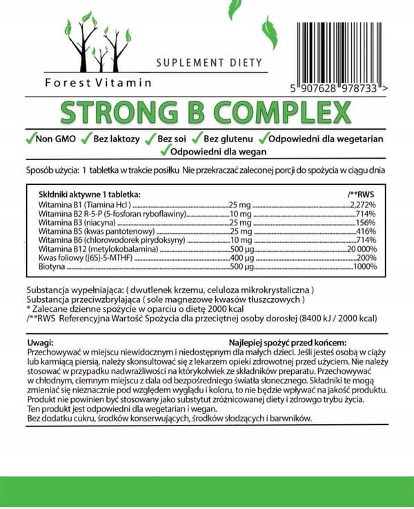 Skogsvitamin Vitamin B-komplex Stark METYLERAD TILLGÄNGLIGHET 100 tabletter.