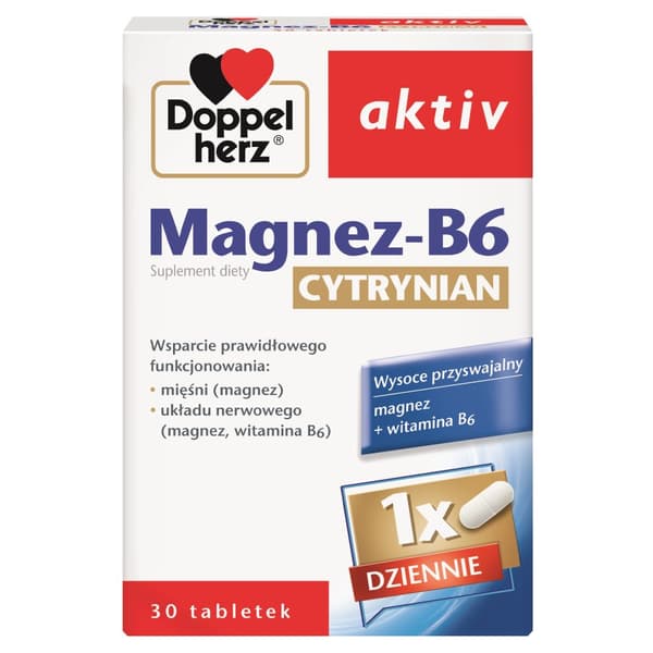DOPPELHERZ AKTIV Magnesium B6 Citrat NERVSYSTEM MUSKLER 30 tabletter