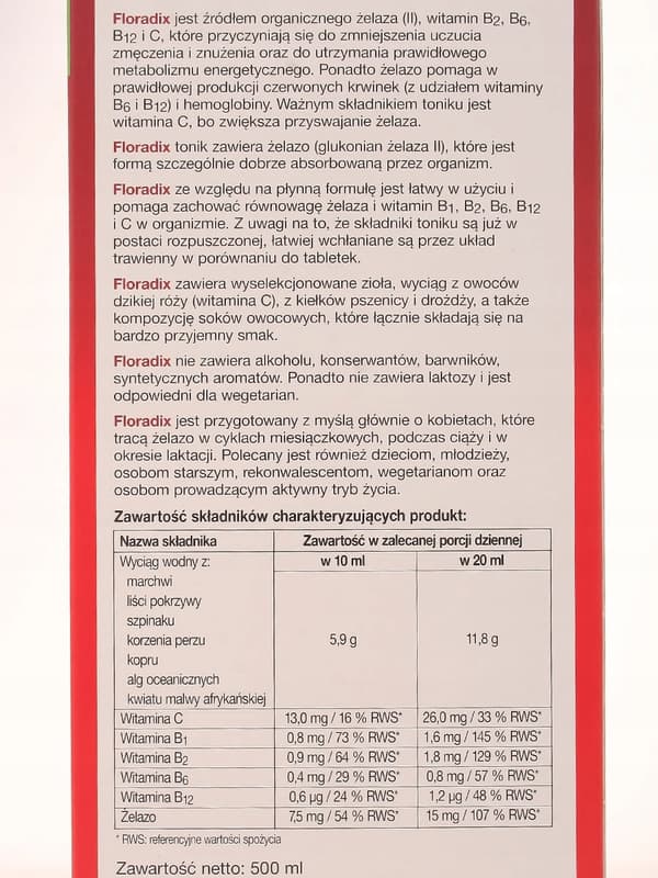 Floradix flydende jern- og vitamintonic 500 ml