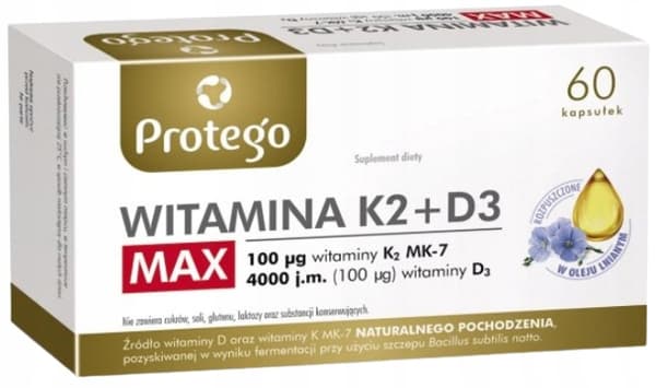Protego Vitamin K2 + D3 MAX vitamin D 4000 vitamin K 100 uq 60 kapslar