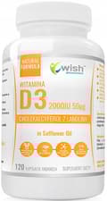 Miniatyrbild 1 av 3: WISH Vitamin D3 2000 i olja BONES IMMUNITET 120 kapslar.