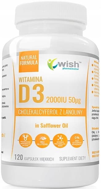 WISH Vitamin D3 2000 i olja BONES IMMUNITET 120 kapslar.