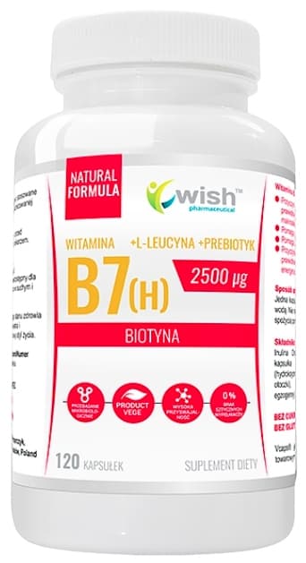 WISH Vitamin B7 (H) 2500uq BIOTIN hud hår negle 60 kapsler.