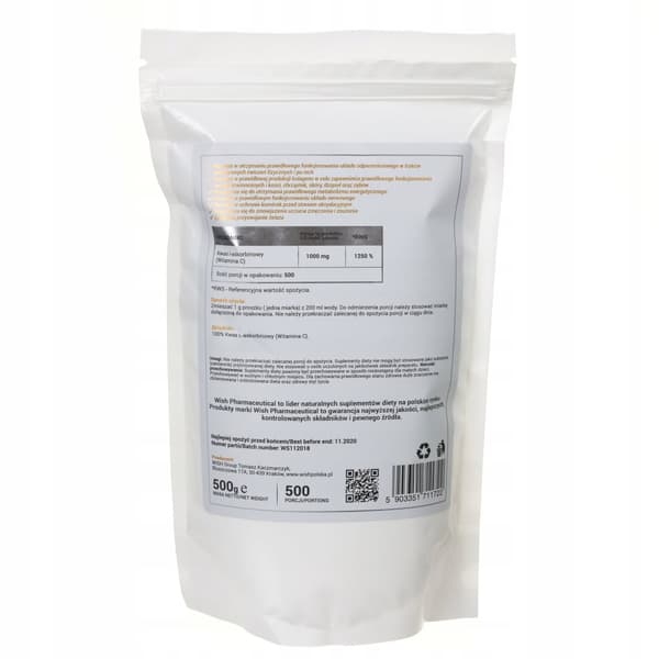 WISH C-vitaminpulver, L-askorbinsyra 500 g