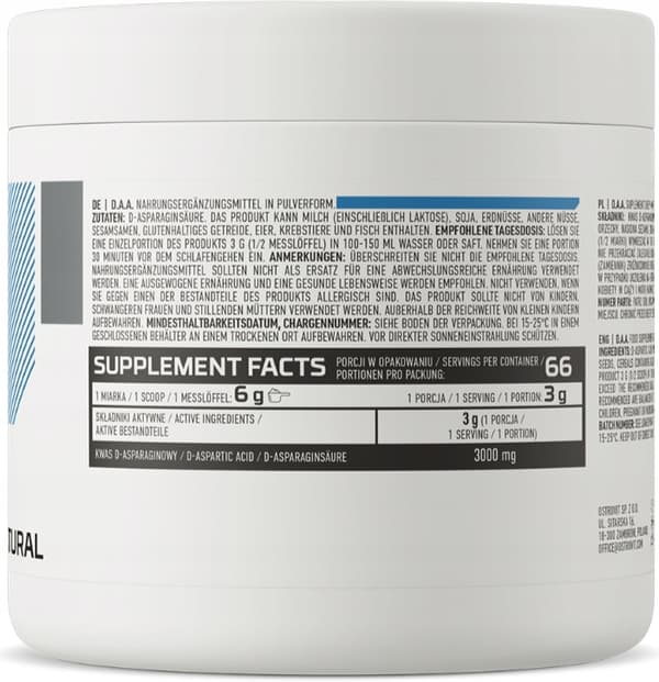 OstroVit SUPREME PURE DAA D-asparaginsyra TRIBULUS ZMA ren 200 g
