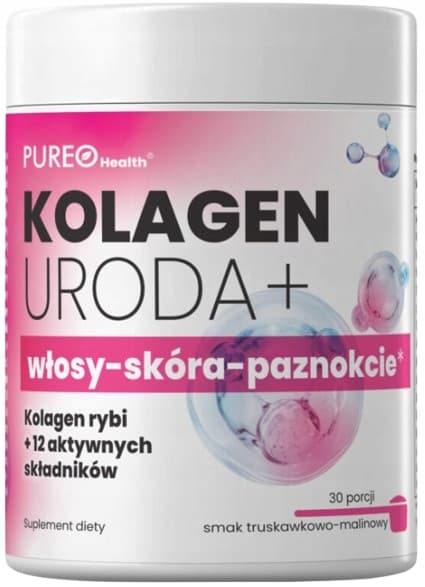 PUREO HEALTH Kollagen Skønhed+ HÅR HUD NEGLE jordbær hindbær 129 g