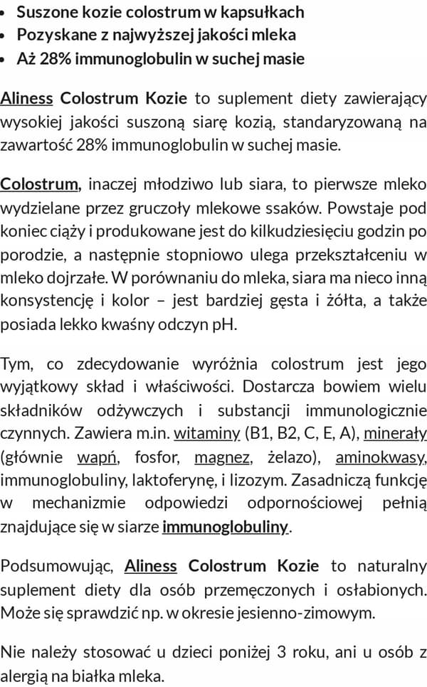 ALINESS Getkolostrum 500 mg RÅLMJÖLK RÅLMJÖLKIMMUNITY 100 kapslar