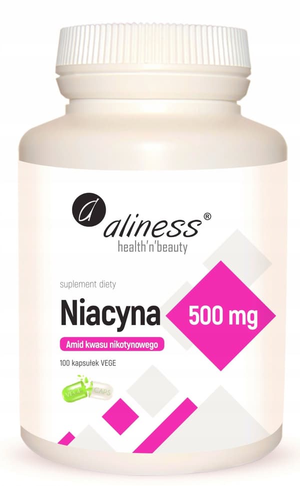 ALINESS Niacin 500 mg nikotinsyra vitamin B trötthet 100 kapslar
