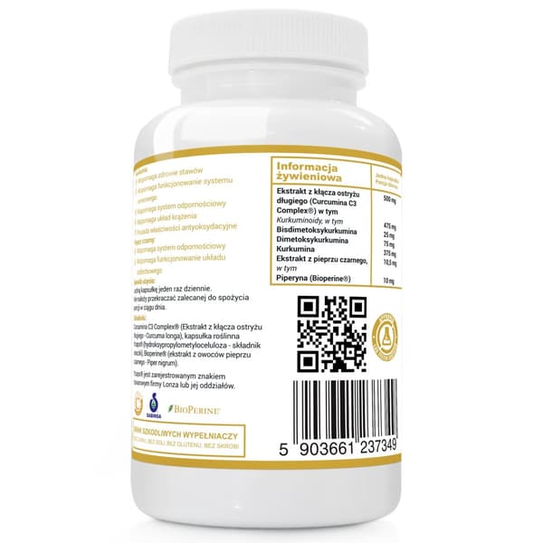 Altopharma Curcumin C3 500 mg Bioperine 10 mg CURCUMIN + PIPERIN 120 kapslar.