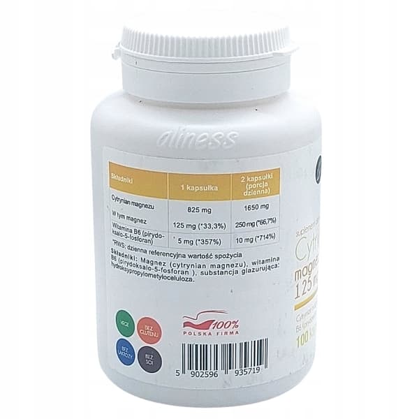 ALINESS Magnesiumcitrat 125 mg med vitamin B6 HJÄRNSMISKNING 100 kapslar