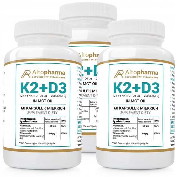 Altopharma Vitamin K2 100mcg + D3 50mcg 2000IU KOKOSOLJA MCT 60 kapslar.