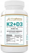 Miniatyrbild 1 av 5: Altopharma Vitamin K2 100mcg + D3 50mcg 2000IU KOKOSOLJA MCT 60 kapslar.